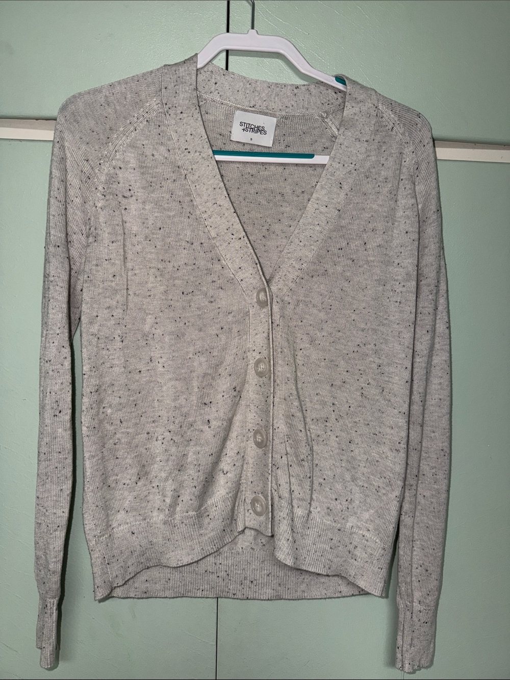 Stitches & Stripes V-neck knit Cardigan Heather gray confetti texture small